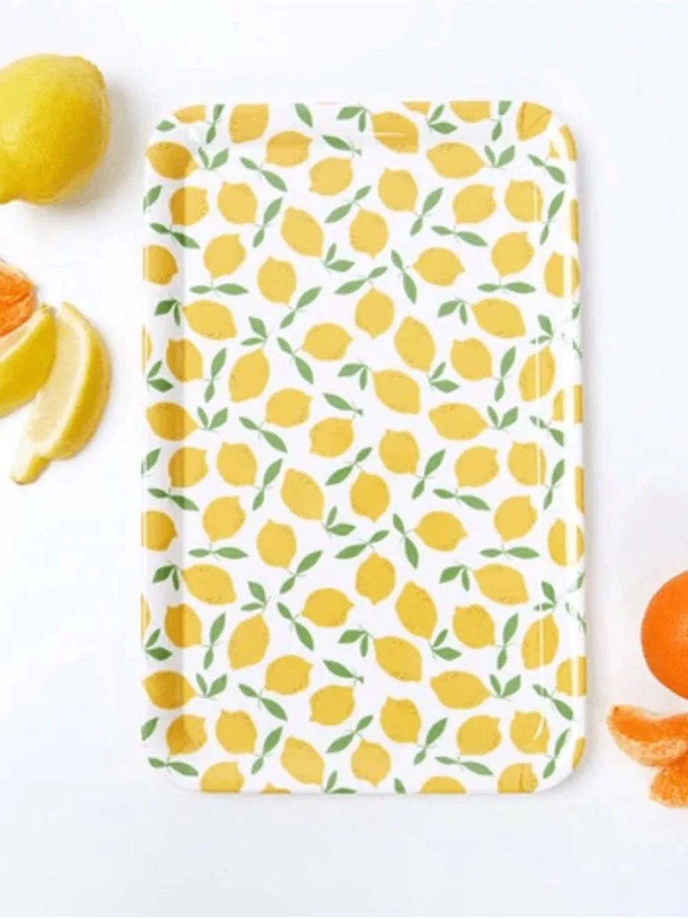 Lemon Pattern Serving Tray in Yellow and Green